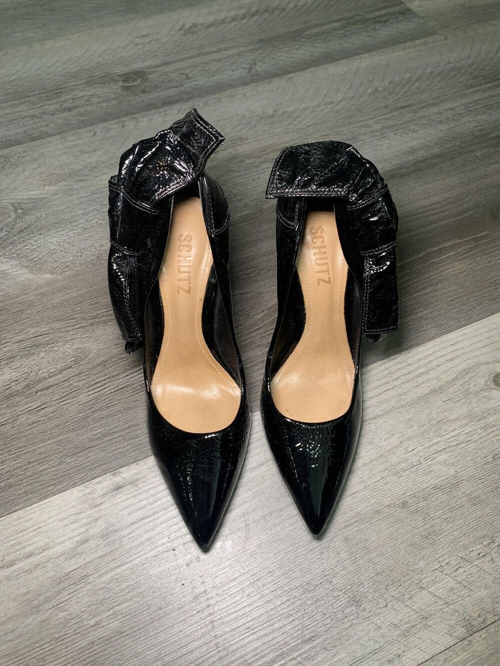 Schultz Shoes Womens Size 5.5B Patent Leather Bow High Heel Pumps Made in Brazil